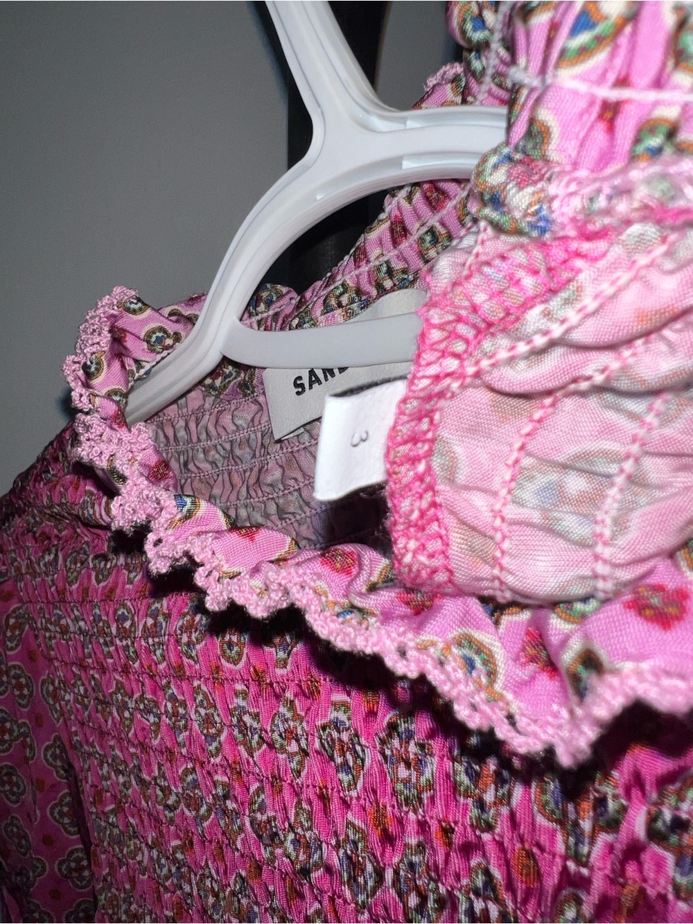 Sandro Pink Smocked Ruffle Neck Top - Picture 4 of 5